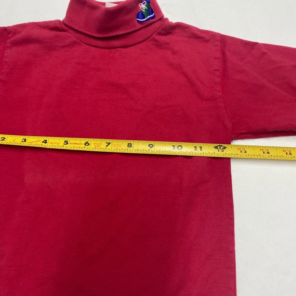 Vintage Mc Kids Red Long Sleeve Turtleneck Top Embroidered Sneaker 4T Cotton